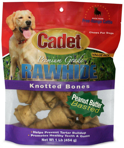 Cadet Rawhide Peanut Butter Flavor Knotted Bones for Dogs